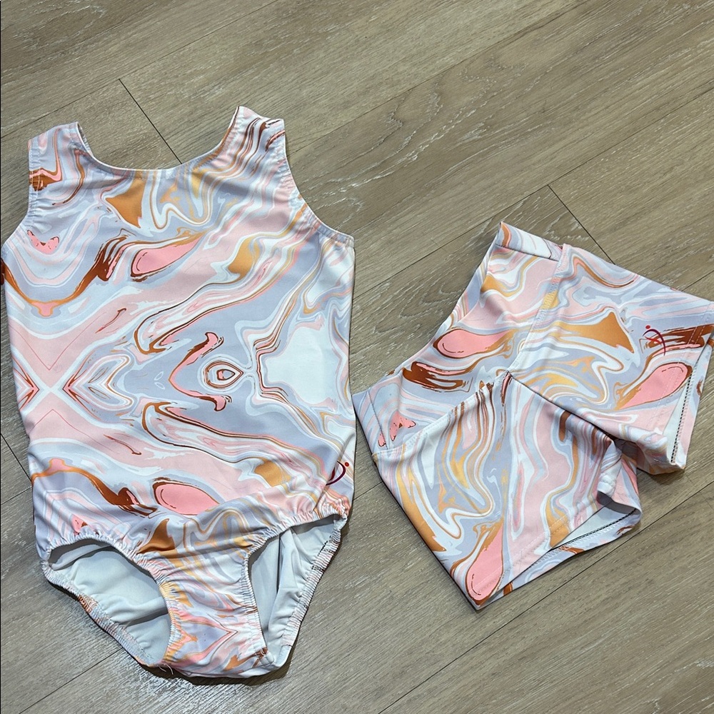 Swirled Lilac Pink and Orange Leotard Set
